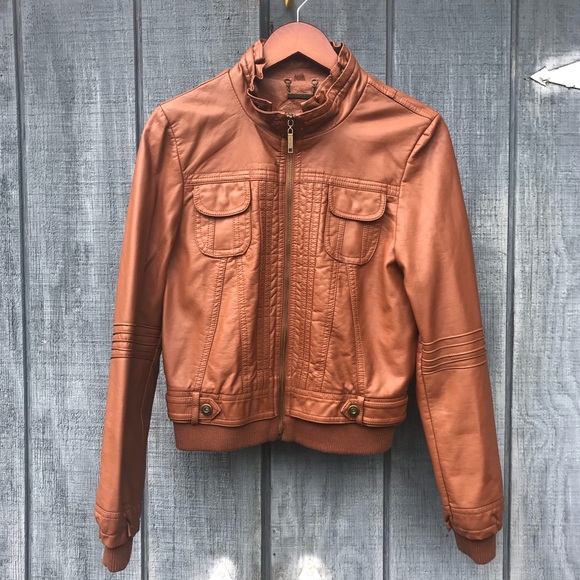 Jou Jou Jackets & Blazers - JouJou Brown Faux Leather Moto Jacket Size Small